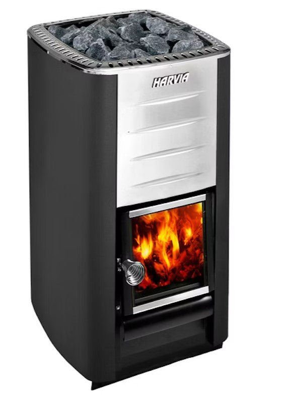 Aquecedor a lenha Harvia M3 com porta de vidro.