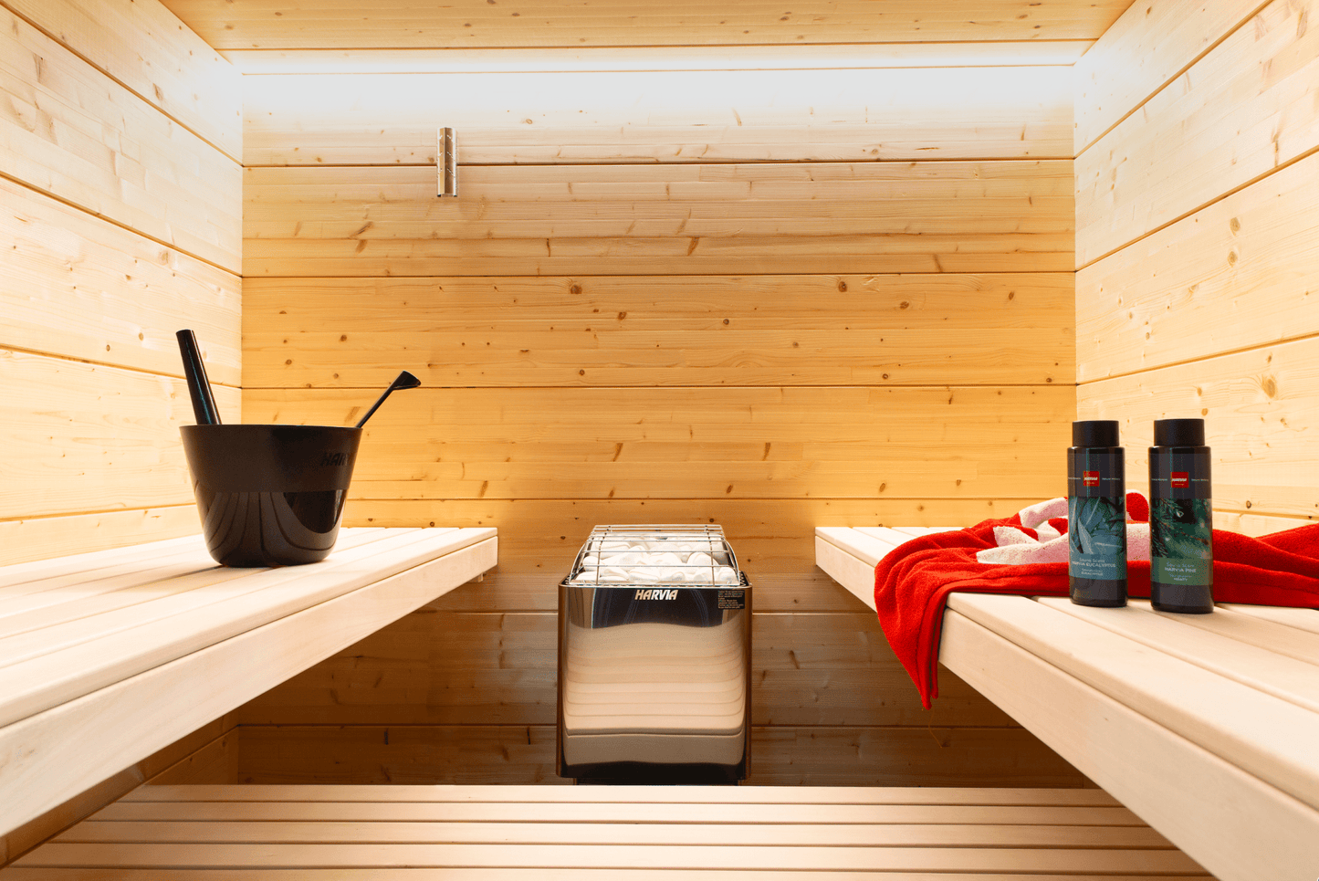 Aromaterapia de Sauna Harvia – Aroma de Bétula (400 ml) em sauna.