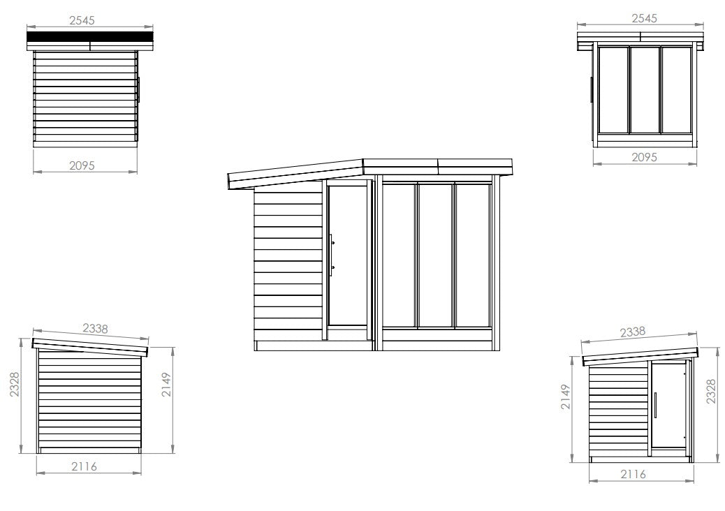 Sauna Exterior Deluxe em desenho técnico detalhado.