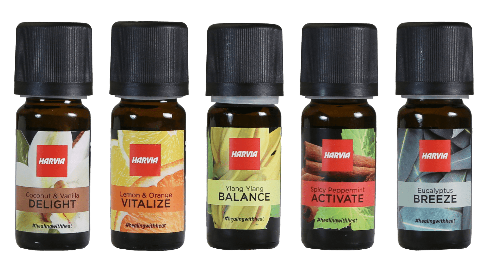 Aromas para Sauna e Vapor Harvia, conjunto de cinco frascos.