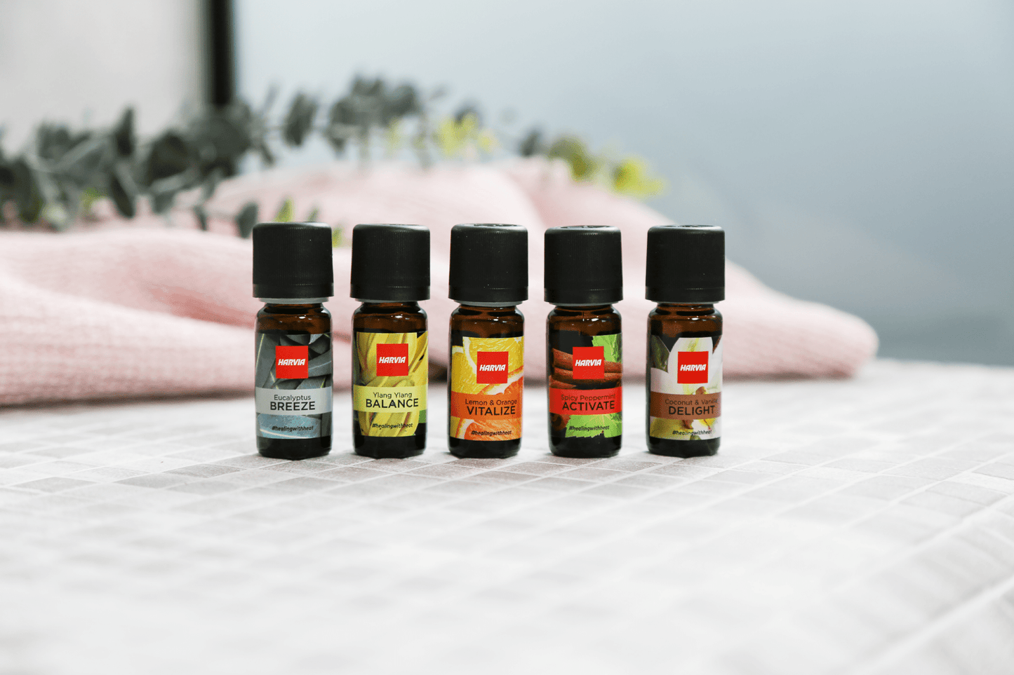 Aromas para Sauna e Vapor Harvia, conjunto de cinco frascos.