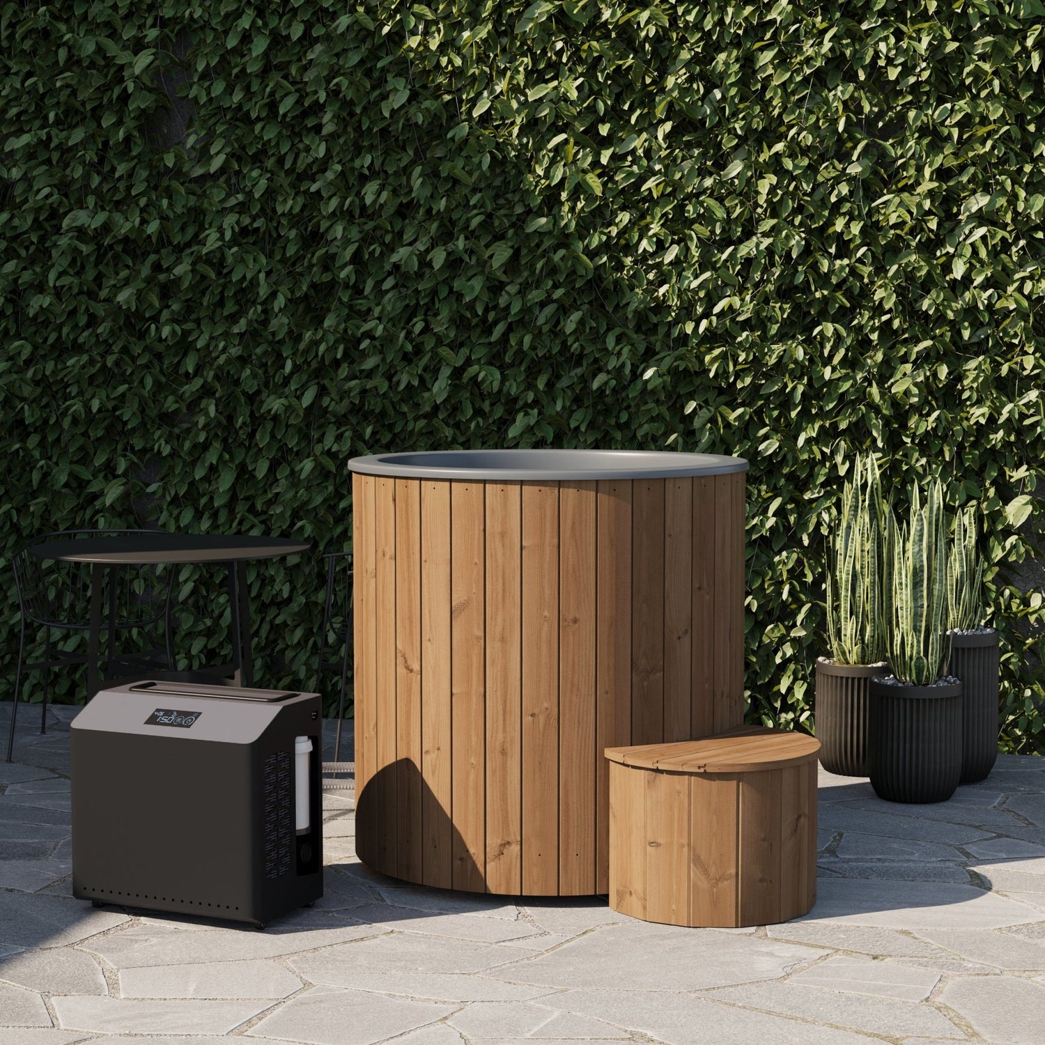 Banheira de Gelo Ergo com Máquina de Refrigeração no pátio.