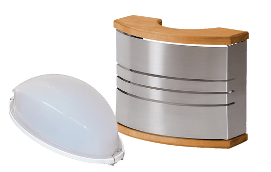 Candeeiro de Parede Harvia em madeira e aço inox.