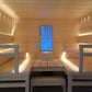 Cariitti Linear LED 2m em sauna com bancos de madeira.