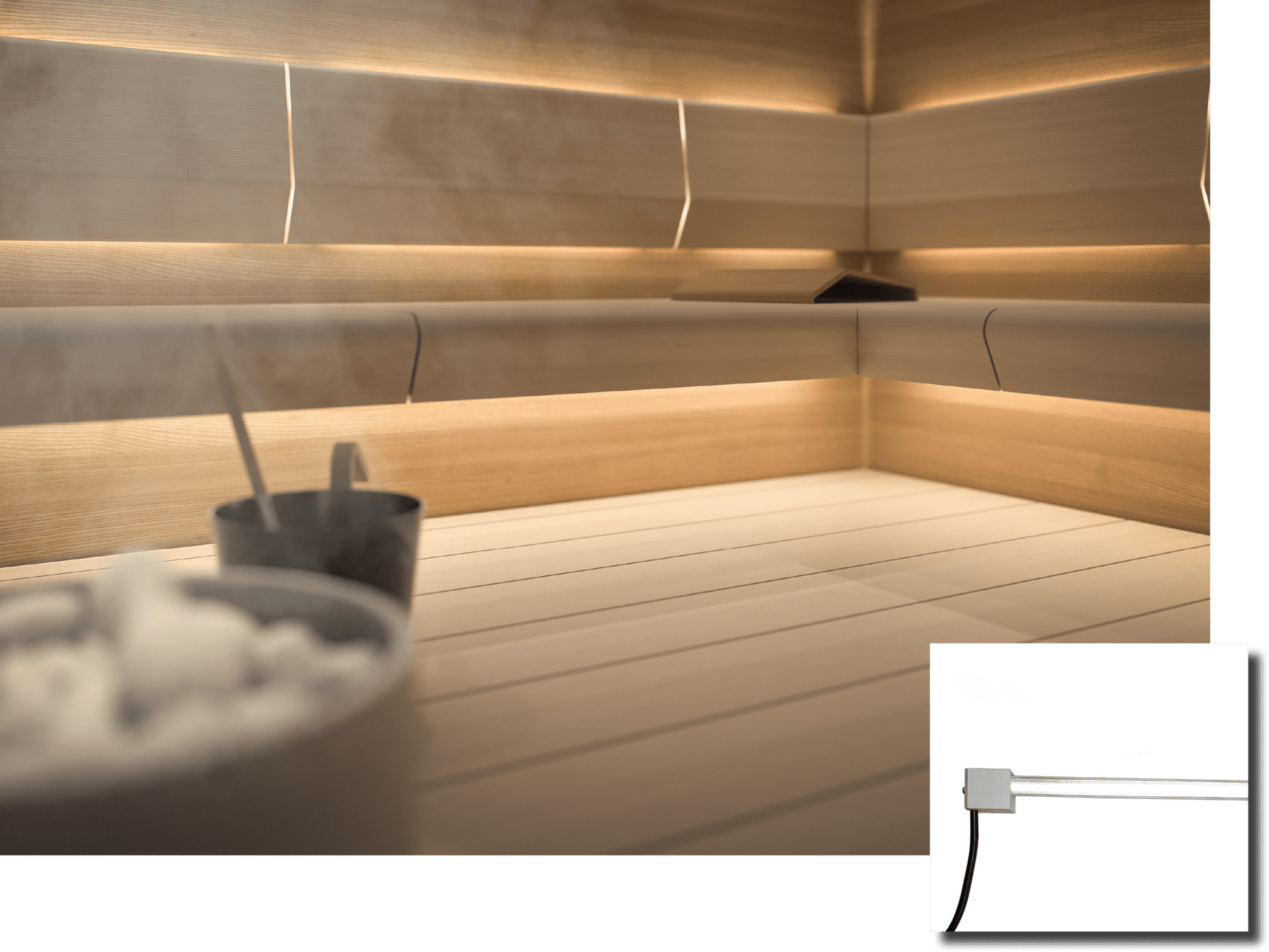 Cariitti Linear LED 2m em sauna com iluminação uniforme.