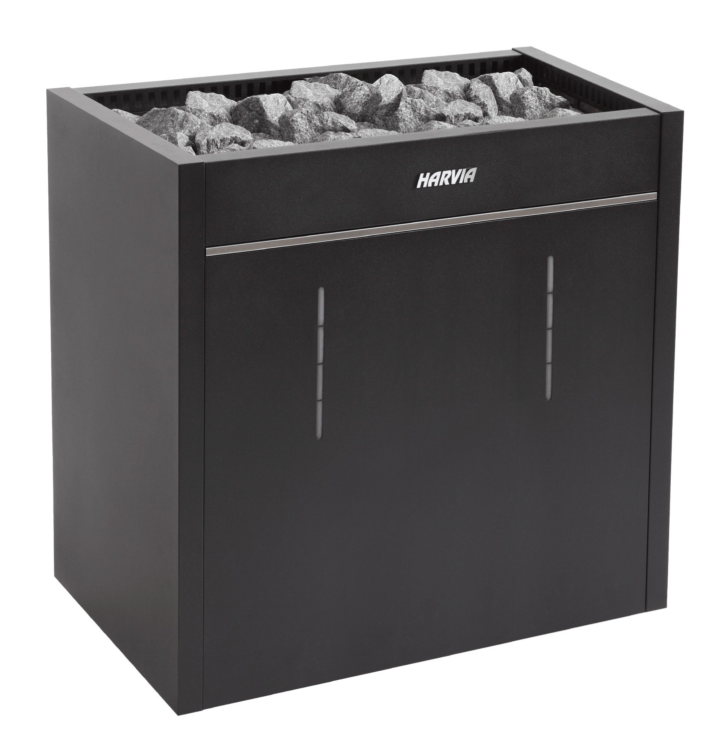 Aquecedor Harvia Virta Pro com pedras visíveis.