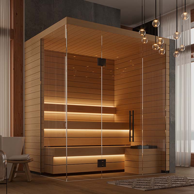 Sauna Modular Luxuosa OTTO (Aspen) com portas de vidro.