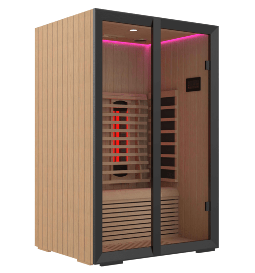 Sauna de Infravermelhos Onni com porta de vidro.