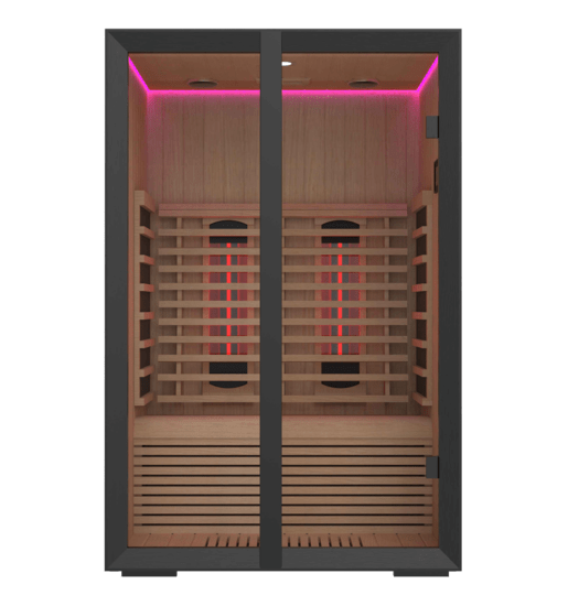 Sauna de Infravermelhos Onni com iluminação vermelha.