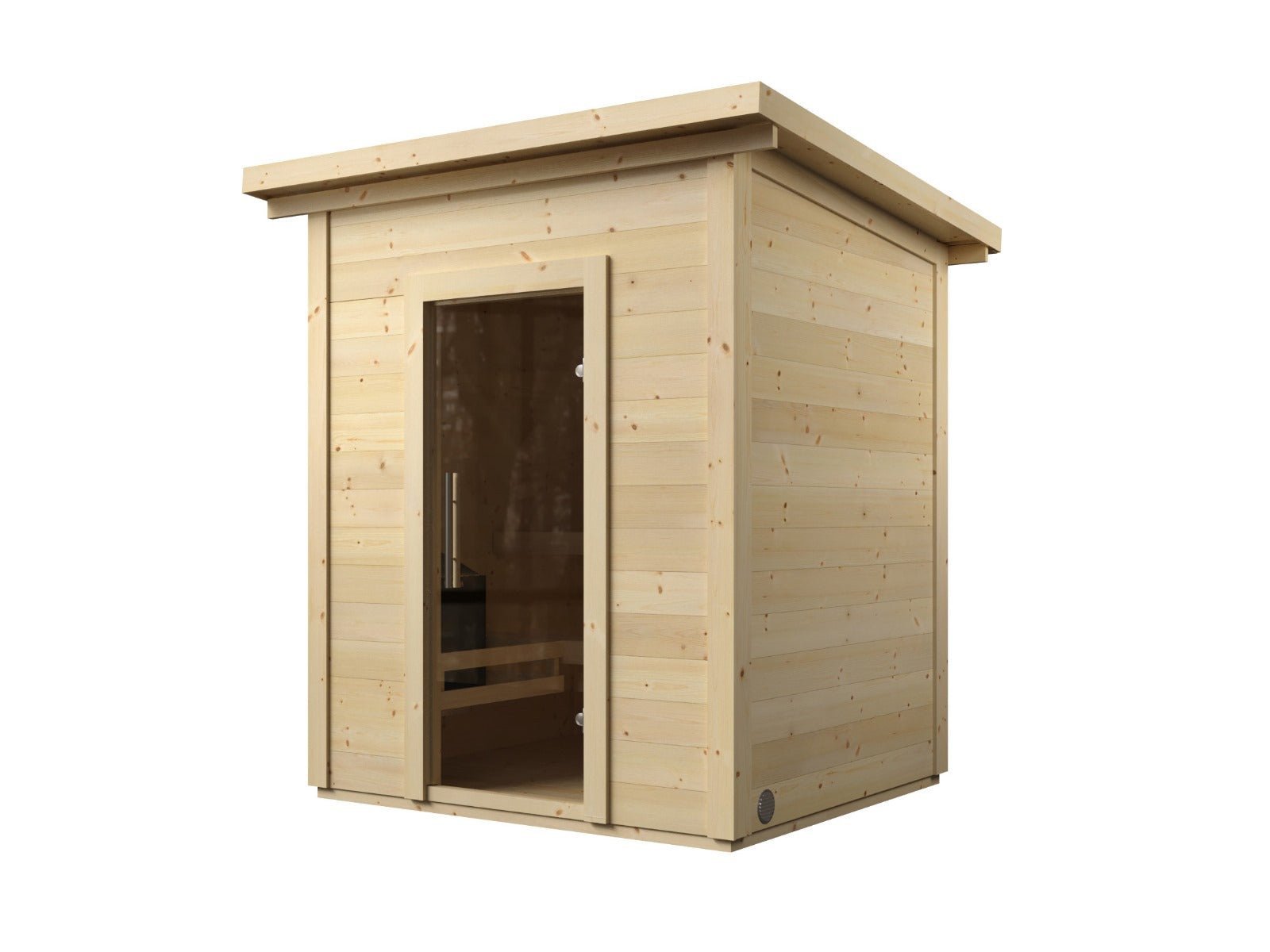 Sauna Exterior Box em madeira com porta e janela.
