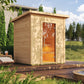 Sauna Exterior Box com design nórdico e porta de vidro.