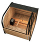 Sauna Exterior Cube 220 com porta preta e bancos ergonômicos.