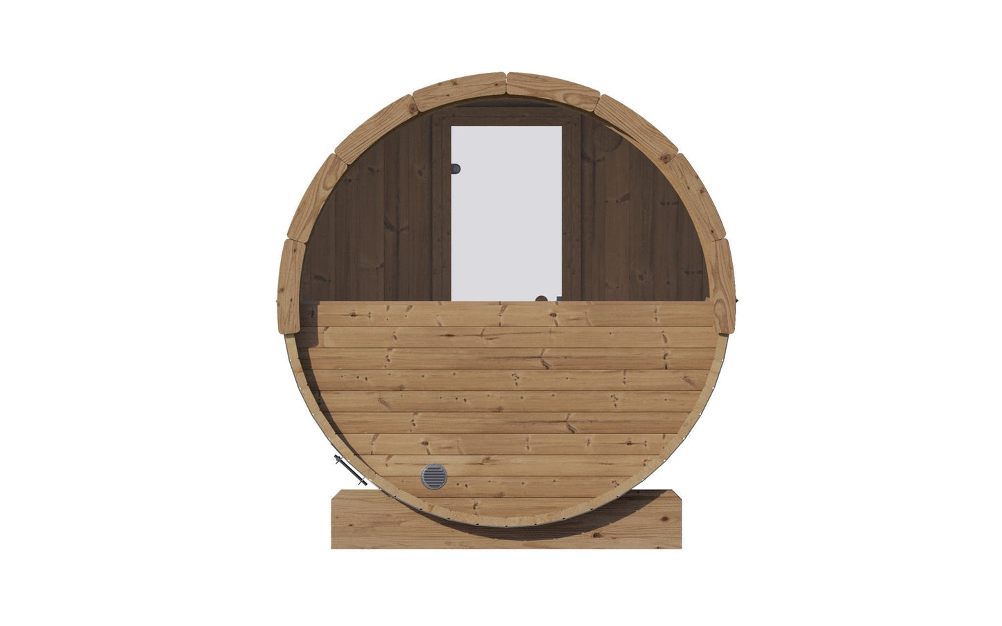 Sauna Exterior Ergo em forma de barril com janela.