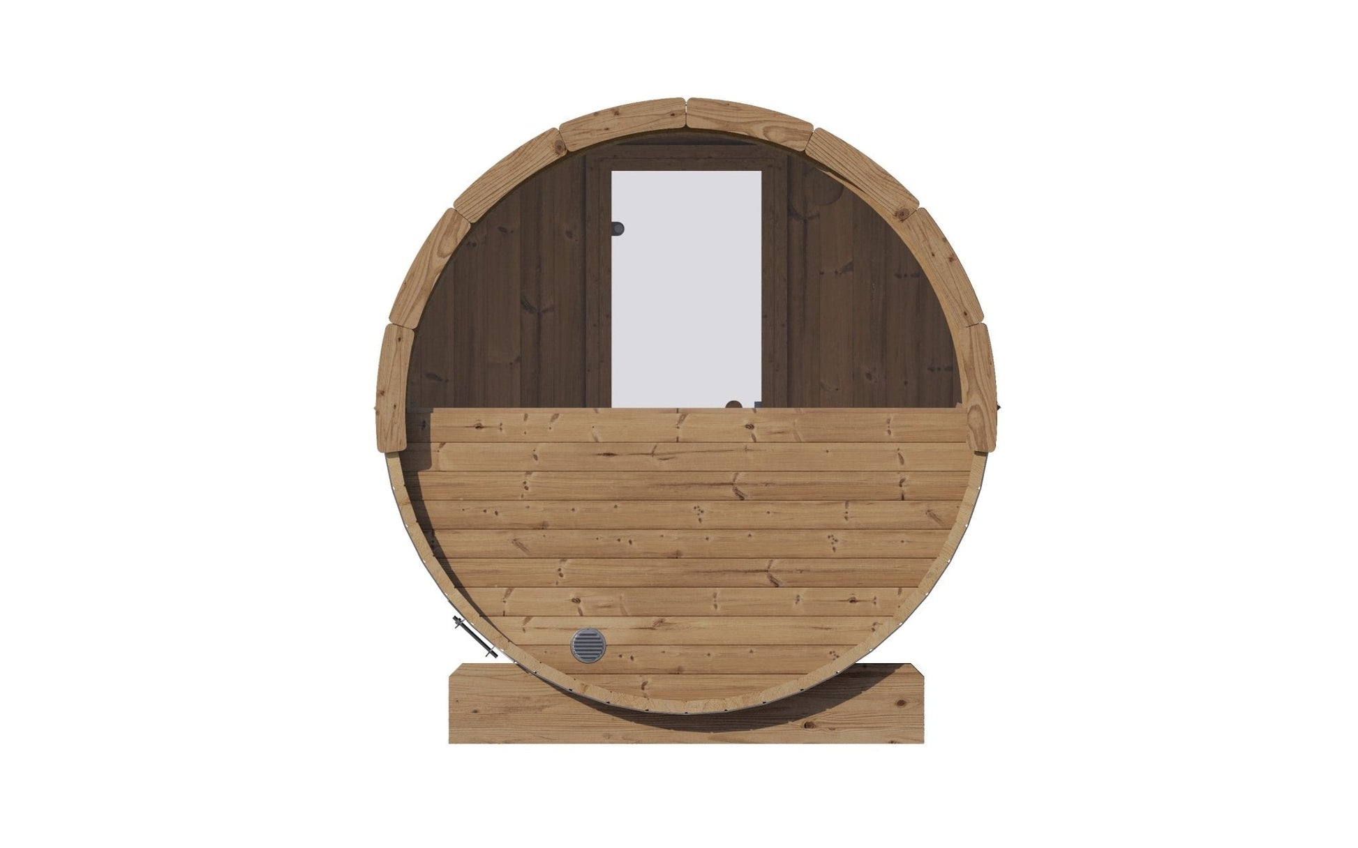 Sauna Exterior Ergo em forma de barril com janela.