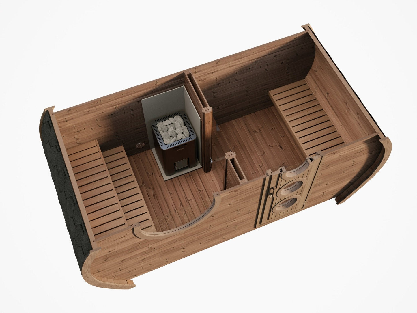 Sauna Exterior Hobbit 195 com design curvilíneo e charme rústico.