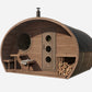 Sauna Exterior Hobbit 300 com porta redonda e lareira.