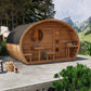 Sauna Exterior Hobbit 300 com design rústico e mesa externa.