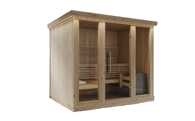 Sauna Interior Grande com porta de vidro temperado.