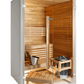 Sauna Sirius Corner com porta de vidro e balde.