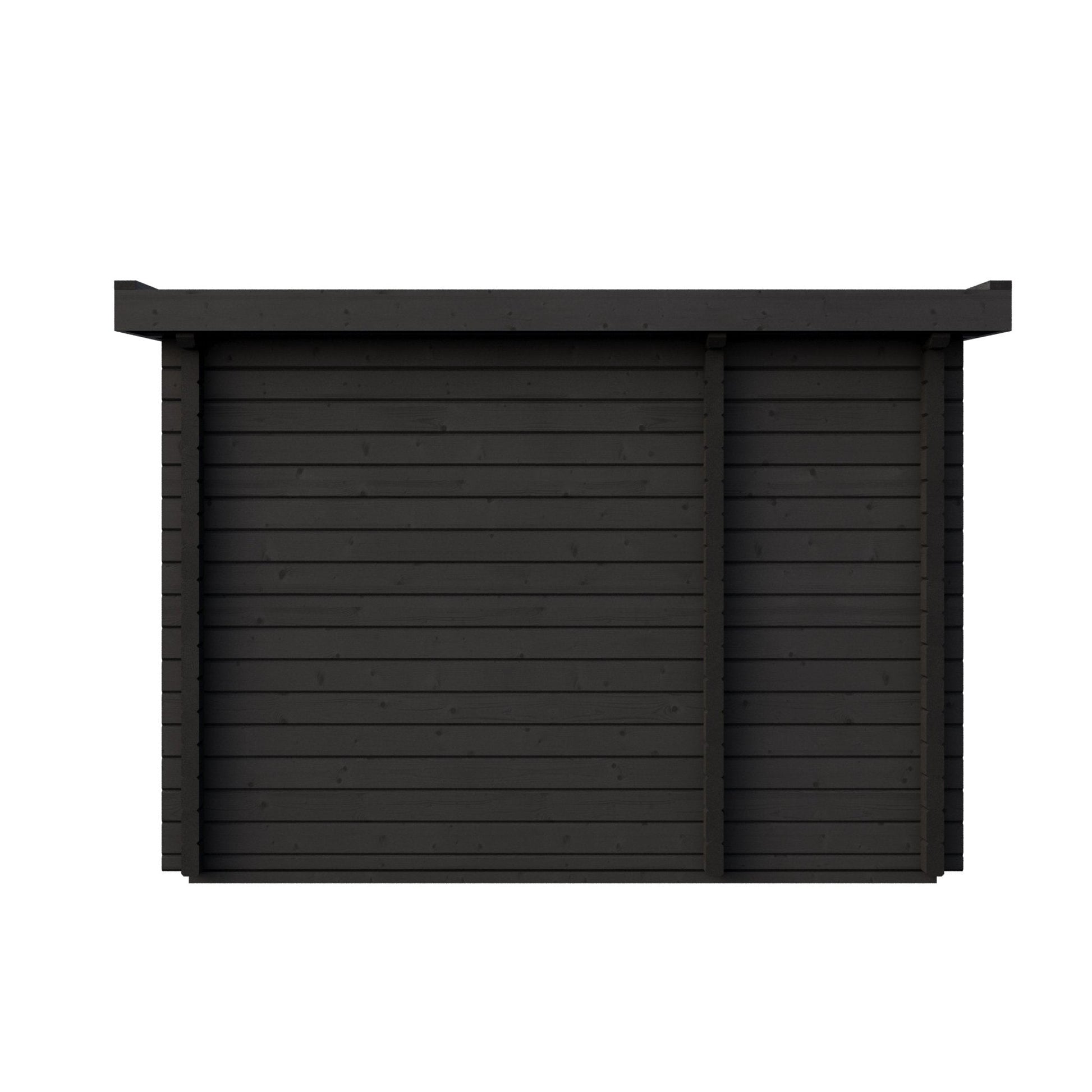 Sauna Exterior Deluxe Plus com fachada envidraçada e espaço de duche.