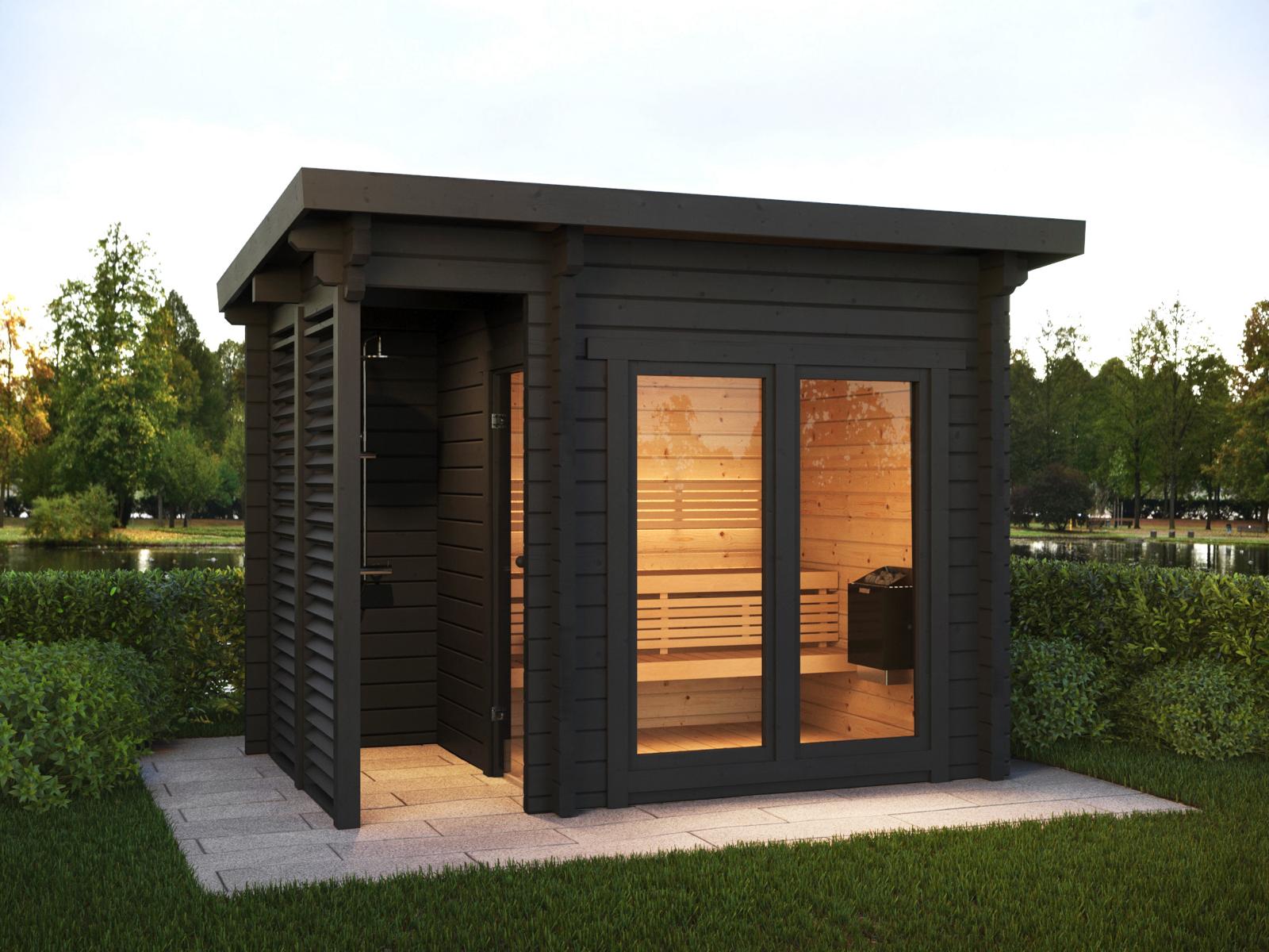 Sauna Exterior Deluxe Plus no jardim.